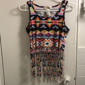 Tribal Print Crop-top with fringe!
